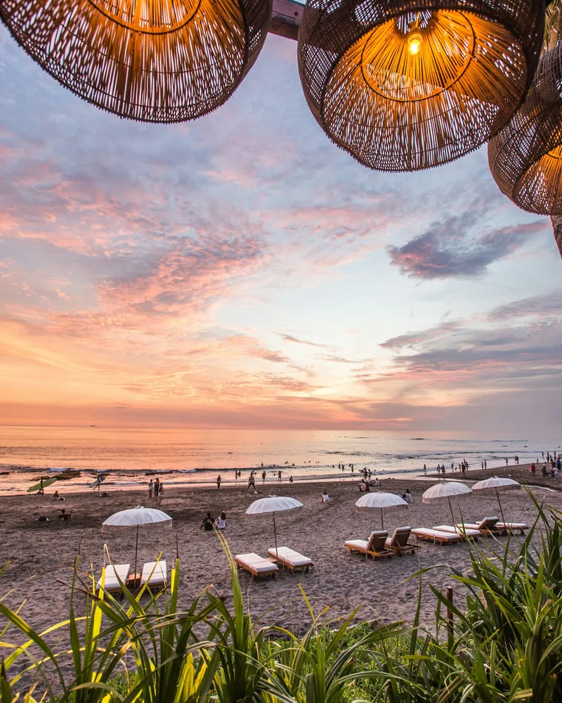 Beach club loungers at sunset, sample photo